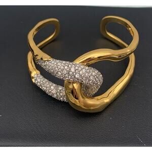 Alexis Bittar Signed 14K Gold Plated Pave Crystal Interlocked Cuff Bracelet